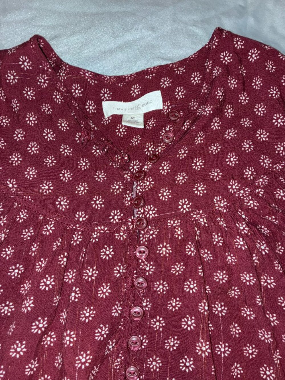 Treasure & Bond Raglan Sleeve Button up shirt in Burgundy size Medium